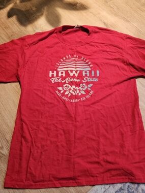 Mens Red Hawaii Short Sleeve T Shirt Large Oahu Maui Kauai Big Island